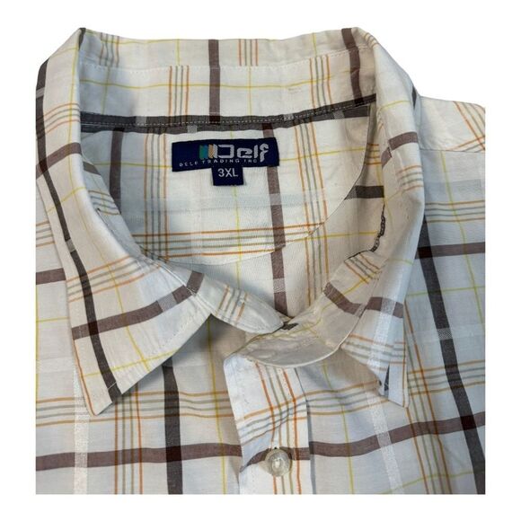 Delf Trading Inc Mens Size 3XL Long Sleeve Beige Striped Brown Button Up Shirt - Picture 4 of 13